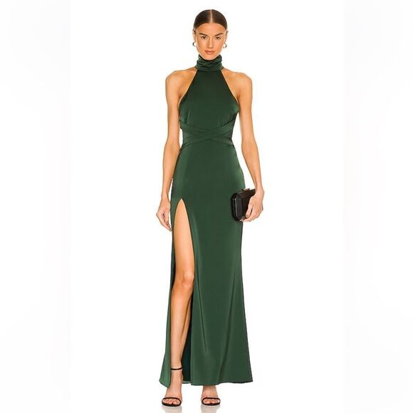 NBD Everett gown dress green maxi strappy backless Revolve NWT XL - Picture 3 of 11